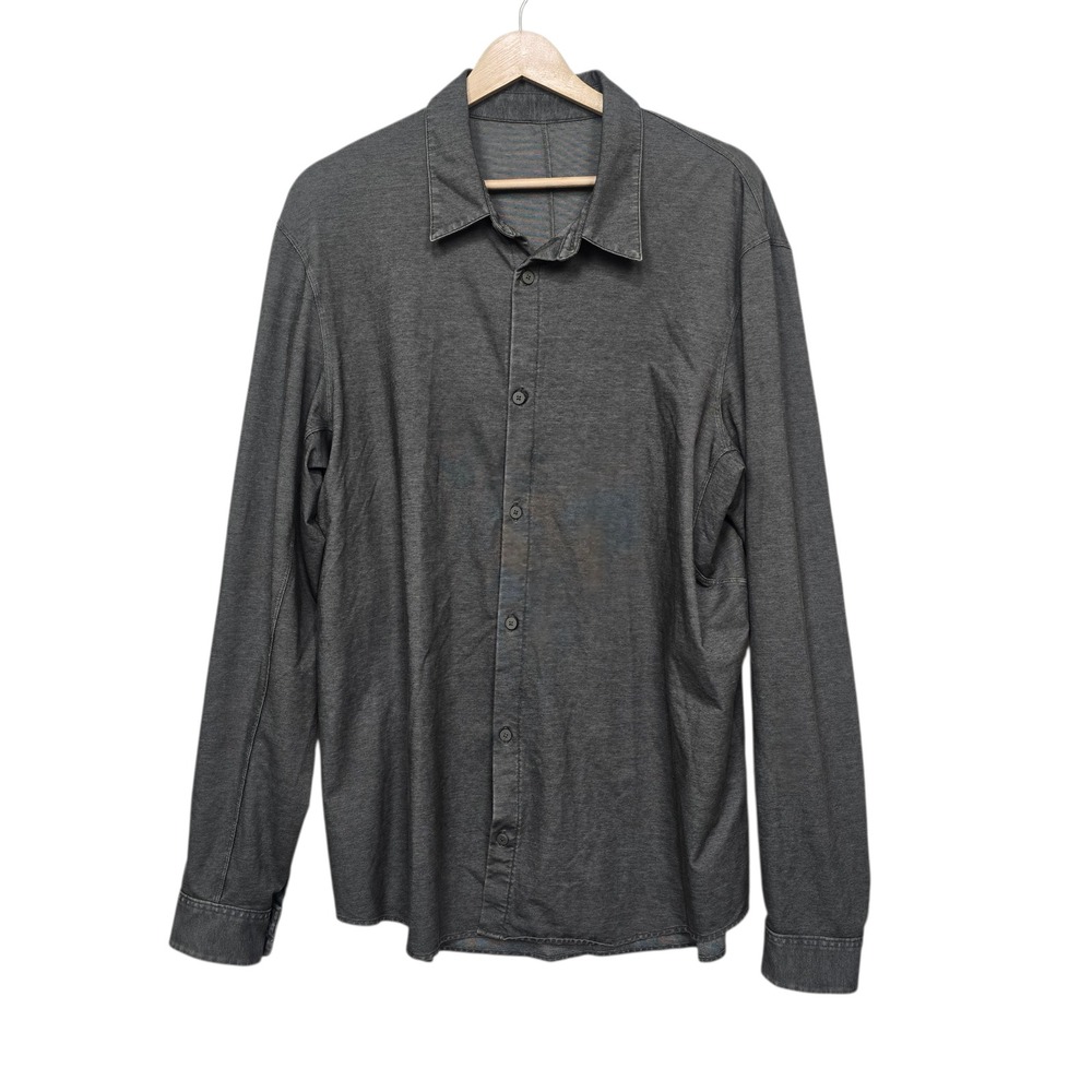 Lululemon Mens Long Sleeve Button Down Shirt Charcoal Grey Heather Pique Knit XL